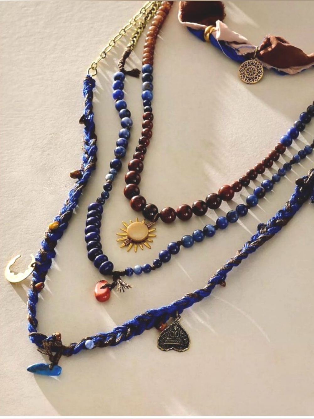 Free People x Ariana Ost River Layered Textile Necklace In Blue NWOT